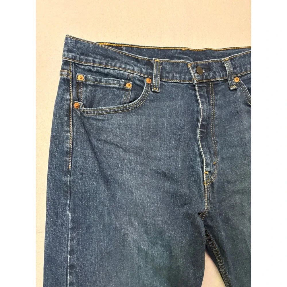 Levis 505 Regular Fit Jeans Mens 35x32 Dark Wash Blue Straight Leg Denim